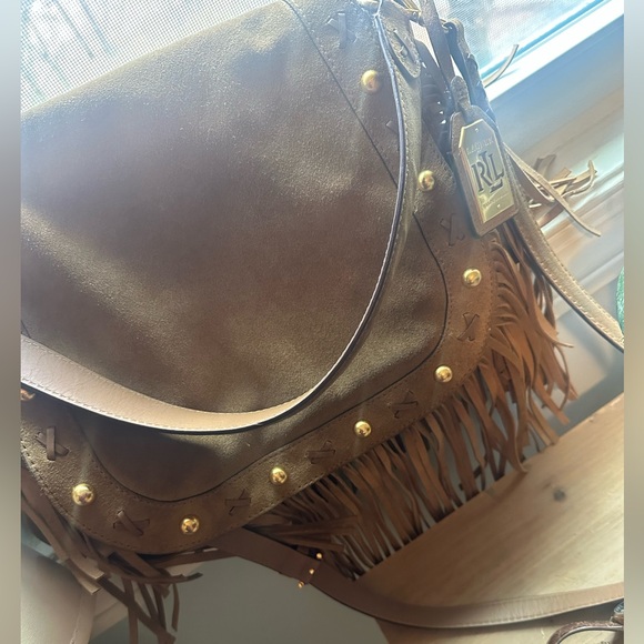 Lauren Ralph Lauren Beige Suede Fringe Shoulder Bag - Picture 10 of 10